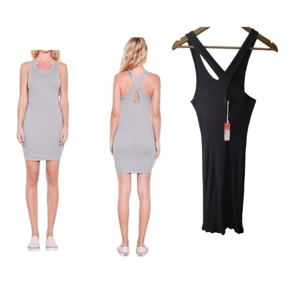 Sundry Ribbed Crossback Tank Dress BLACK SIZE Medium